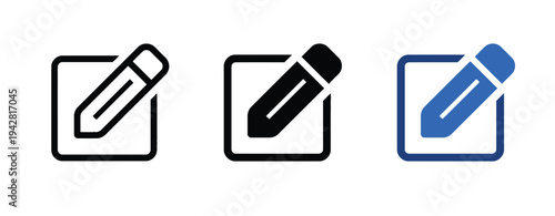 Set of pencil and square icons for editing and writing