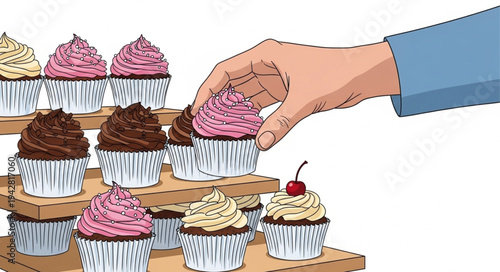Hand Selecting Cupcake from Display.