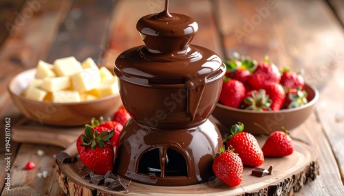 Wallpaper Mural Chocolate Fountain Delight - A Sweet and Fruity Indulgence. Torontodigital.ca