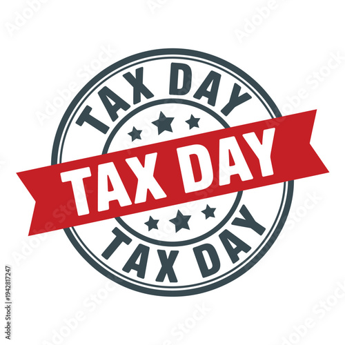 A red and black Tax Day stamp on a white background