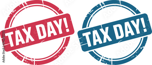 Two colorful tax day stamps on a clean white background