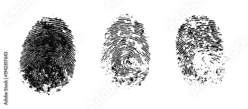 Abstract fingerprint imprint texture set. vector black grunge distressed ink evidence technology artistic dirty background design.