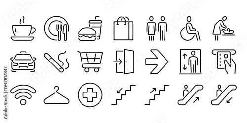 Set of universal icons for public places services transportation and facilities