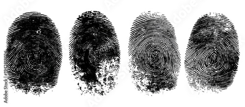 Abstract fingerprint imprint texture set. vector black grunge distressed ink evidence technology artistic dirty background design.