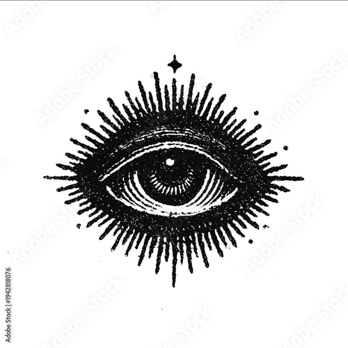 isolated clipart image of evil eye linocut vector icon monochrome simple logo for kids on a white background