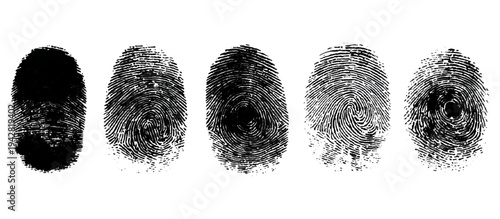 Abstract fingerprint imprint texture set. vector black grunge distressed ink evidence technology artistic dirty background design.