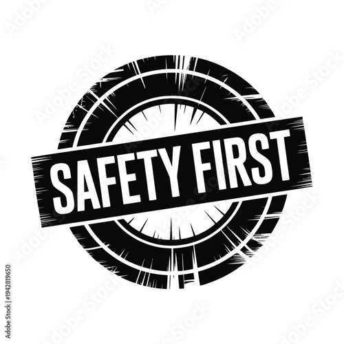 A safety first logo with a distressed tire design