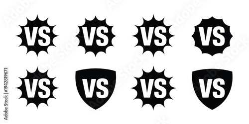 Versus icons set, showcasing VS or versus logo letters for battle, competition, sports events, game matches, and fight-themed vector designs.