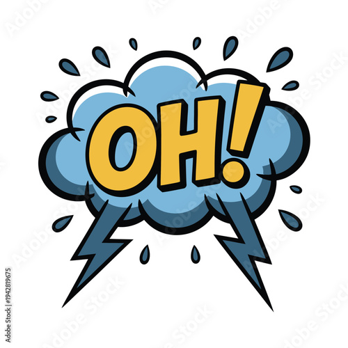 A cartoon speech bubble with a shocked expression and lightning bolts