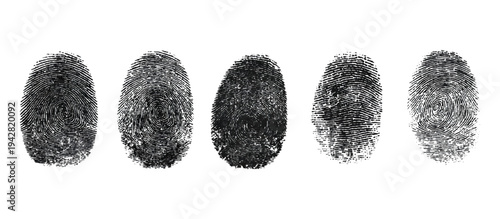 Abstract fingerprint imprint texture set. vector black grunge distressed ink evidence technology artistic dirty background design.