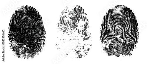 Abstract fingerprint imprint texture set. vector black grunge distressed ink evidence technology artistic dirty background design.