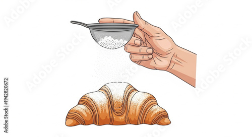Hand Sprinkling Sugar on Croissant.