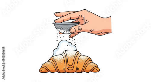 Hand Sprinkling Sugar on Croissant.