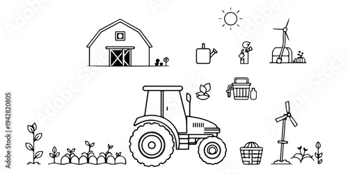 A red agricultural farm tractor machine stands as a powerful piece of farming equipment and heavy machinery isolated on a field for modern industry transport