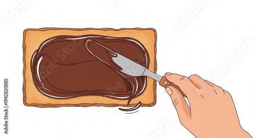 Hand Spreading Chocolate on Toast.
