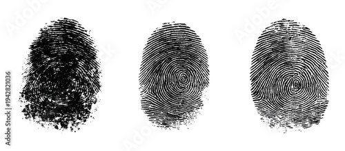 Abstract fingerprint imprint texture set. vector black grunge distressed ink evidence technology artistic dirty background design.