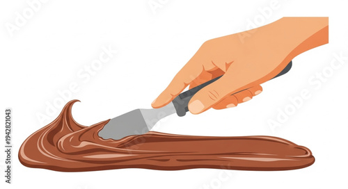 Hand Spreading Chocolate with Spatula.