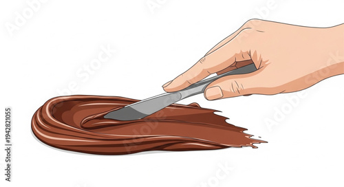 Hand Spreading Chocolate with Knife.