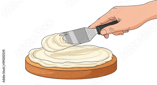 Hand Spreading Frosting on Cake.