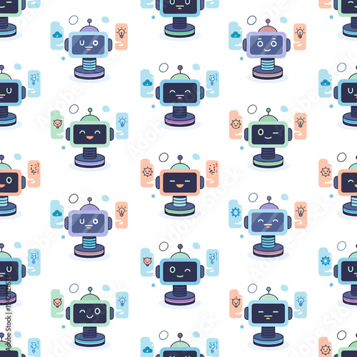 2D Flat Vector AI Robot Assistant Icon Set Collection Smart Technology Character 
Automation Digital Innovation Cute Machine Interface Futuristic Design Isolated 
White Background Business Science 