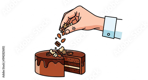 Hand Sprinkling Coffee Beans on Cake.