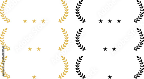 金と黒の三ツ星、二つ星、一つ星の月桂樹フレームセット