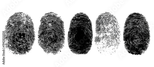 Abstract fingerprint imprint texture set. vector black grunge distressed ink evidence technology artistic dirty background design.