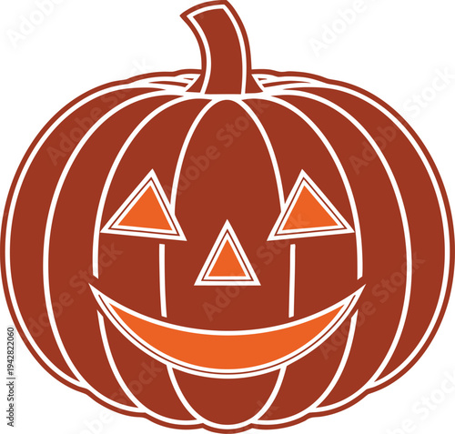 A cartoon jack-o-lantern with a smiling face and triangular eyes