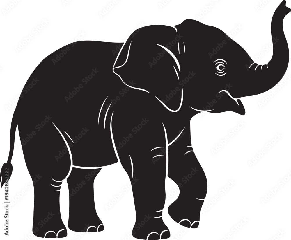 Fototapeta premium white background baby elephant black silhouette vector