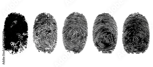 Abstract fingerprint imprint texture set. vector black grunge distressed ink evidence technology artistic dirty background design.