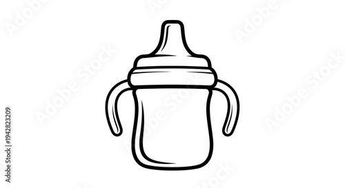 Baby bottle with handles and nipple.