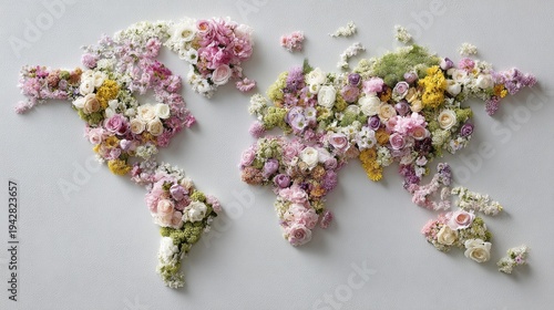 world map made by flowers
