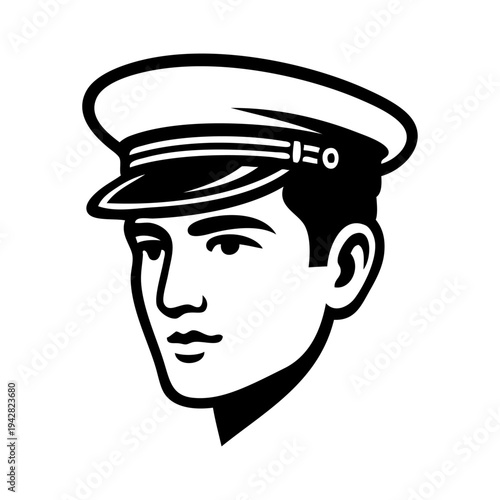 Logo con hombre con gorra de capitán. Icono con cabeza de marino 