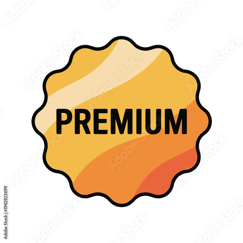 A premium quality badge with a vibrant orange design