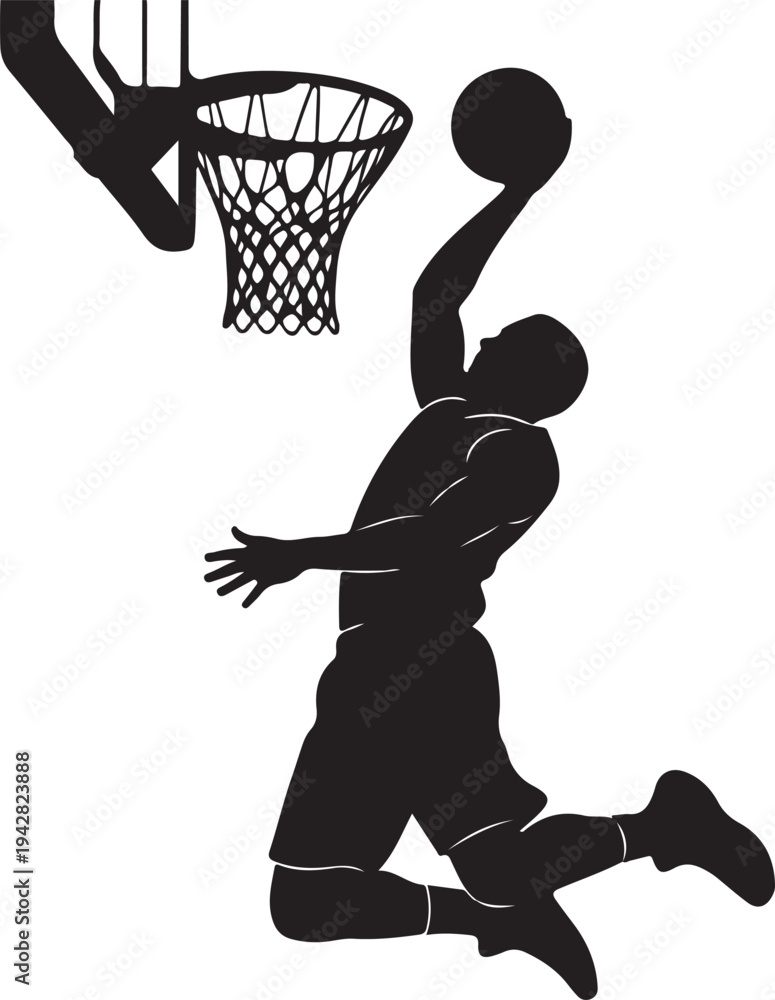 Obraz premium white background basketball dunk black silhouette vector