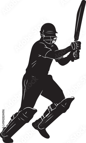 white background cricket batsman shot black silhouette vector