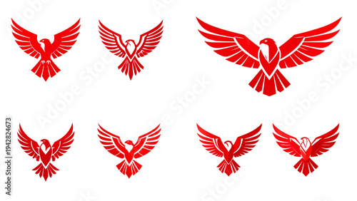 Red Hawk Logo Collection – Stylized Eagle Bird Emblems for Power and Freedom Branding