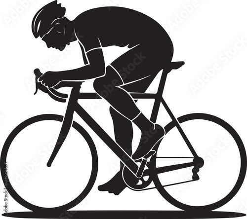 white background cyclist racing black silhouette vector