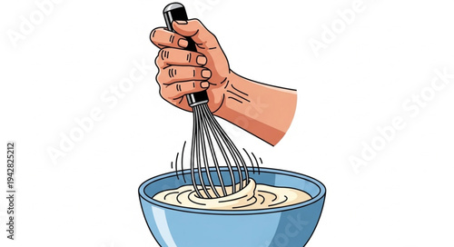 Hand Whisking Mixture in Bowl.
