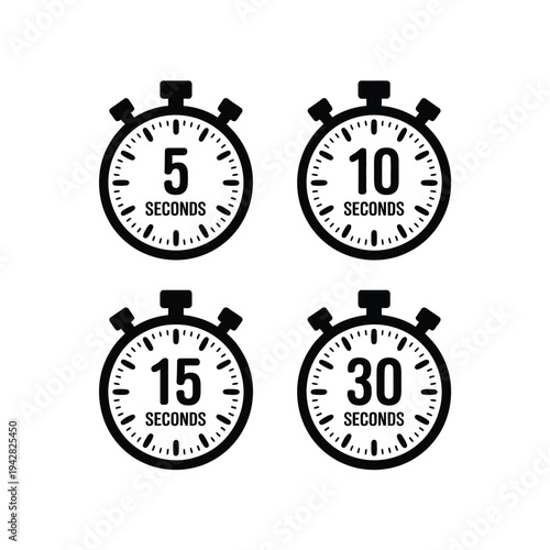 A graphic illustration of stopwatch icons with different time intervals