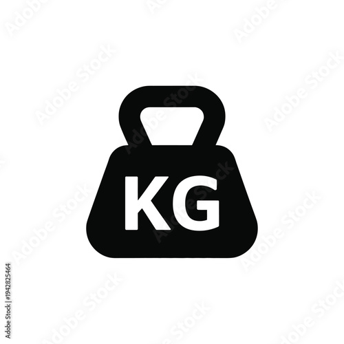 A black weightlifting kettlebell with kilogram measurement on white