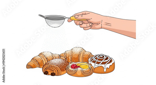 Hand Sprinkling Sugar on Croissants.