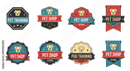 Collection of Pet Shop and Dog Training Badges and Labels.