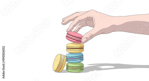 Hand Stacking Colorful Macarons.