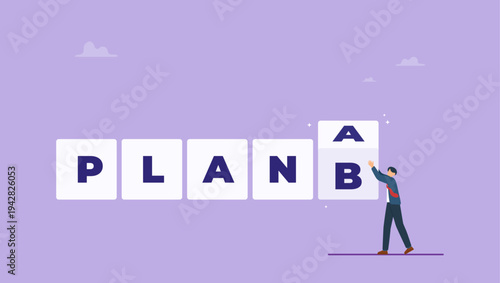 Businessman flip cube with the word PLAN A to PLAN B. Changing business strategies for survival concept, business strategy plan to have secondary for emergency case.