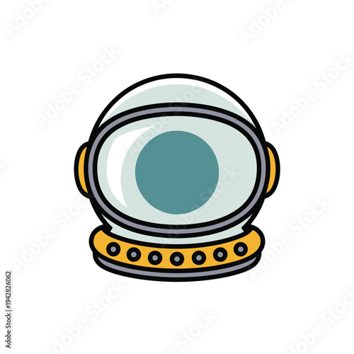 A cartoon astronaut helmet with a gold and black design