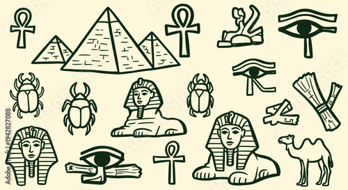 Ancient Egyptian Symbols Pyramids Sphinx Scarab Eye of Horus Ankh Camel Camel