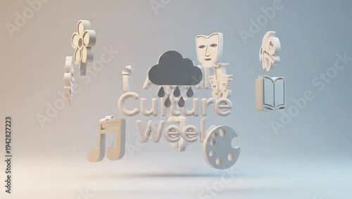 Wallpaper Mural April Culture Week with 3D Icons of Art, Music, and Literature. Torontodigital.ca