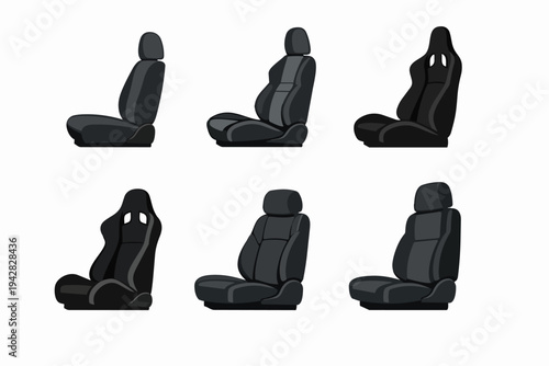 Different car seats for vehicles including standard, bucket, and racing designs