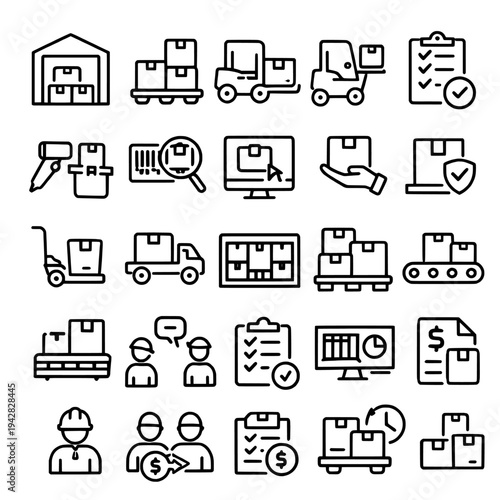 Warehouse and Logistics Line Icons Set – Inventory, Shipping and Supply Chain Symbols